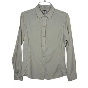 REI Womens Long Sleeve Button Up Utility Hiking Shirt Pockets Outdoor Tactel UPF
